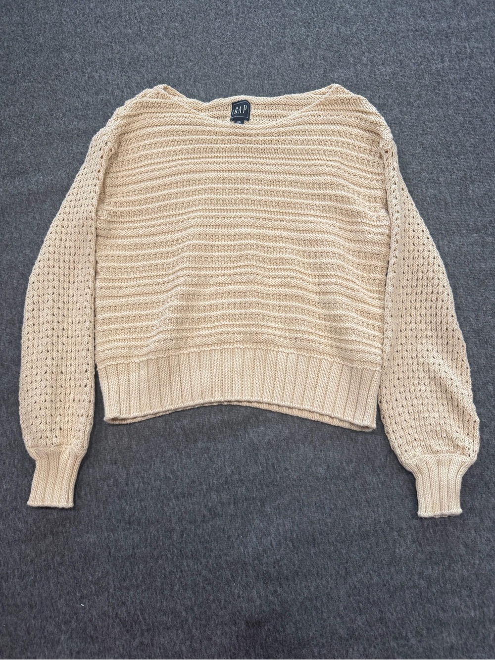 GAP Cream Textured Crewneck Knit Sweater